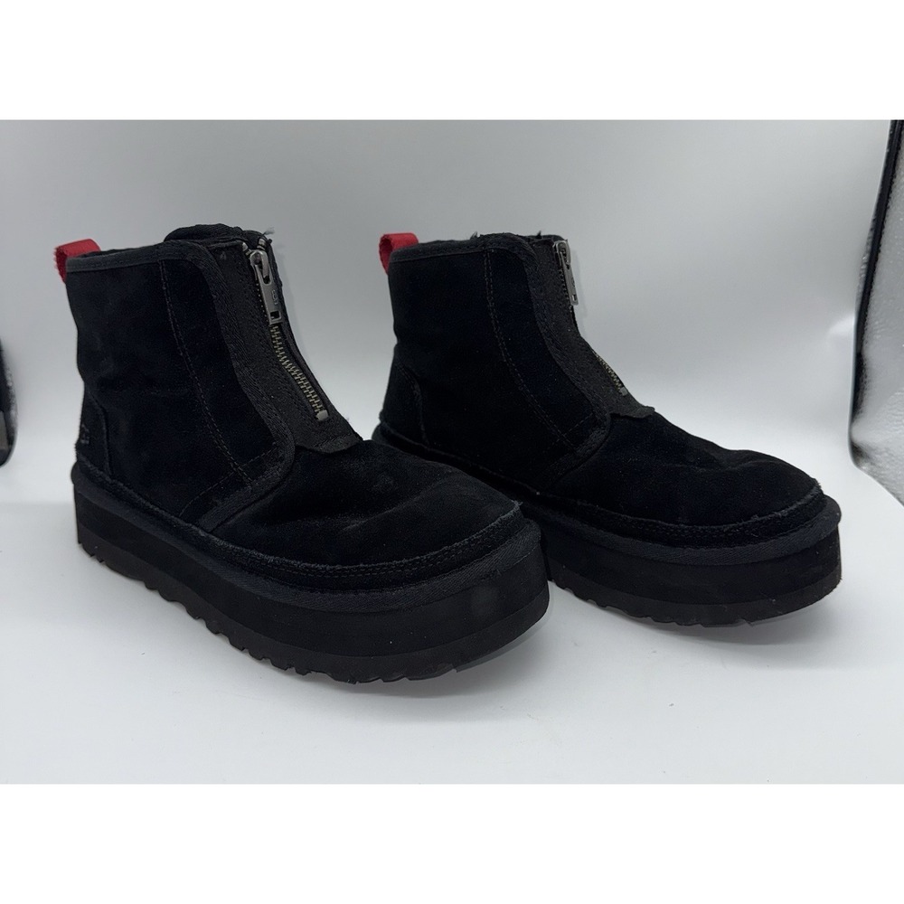 UGG Women's Neumal Zip Platform Ankle Booties Boots Black Suede Plush Size 8